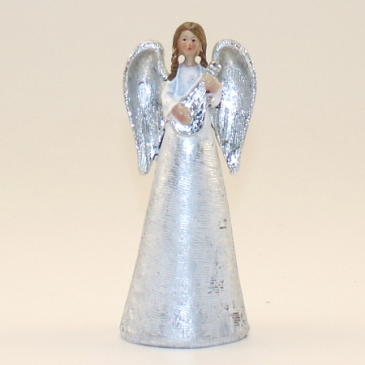 Engel med strengeinstrument - 15 cm - Sølvfarvet
