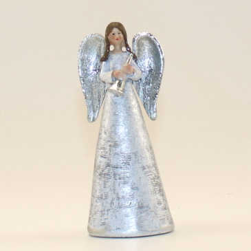 Engel med blæseinstrument - 15 cm - Sølvfarvet