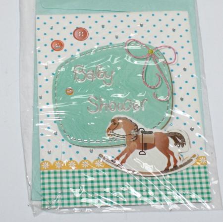 Tillykke Kort Baby Gyngehest Baby Shower Lysbla 7 5 X 11 Cm